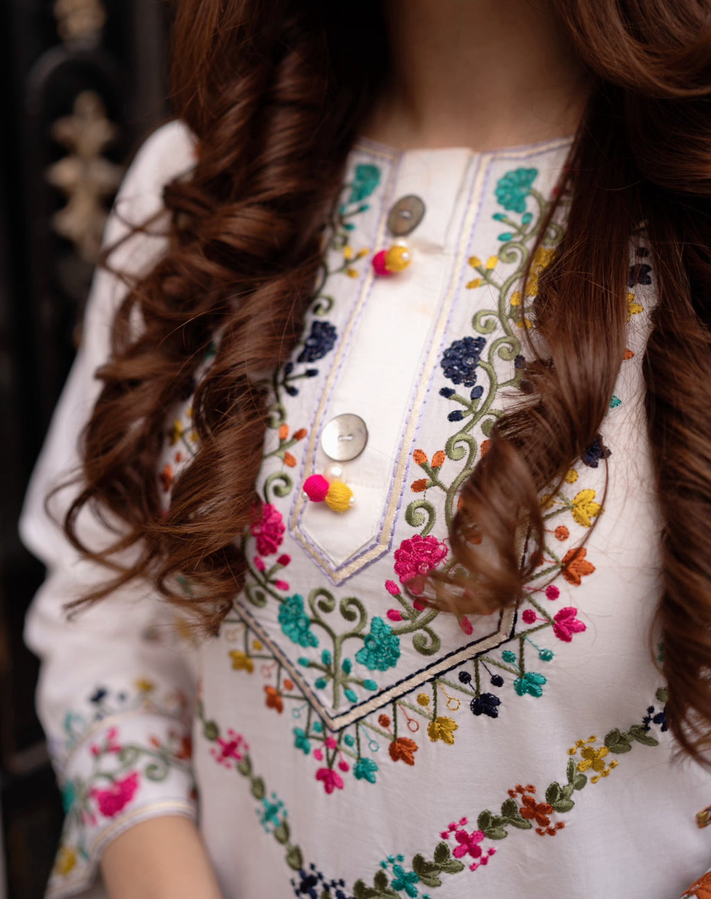 Morni white Premium Fabric Pakistani Summer Dresses - Sahiba-clothing - 5