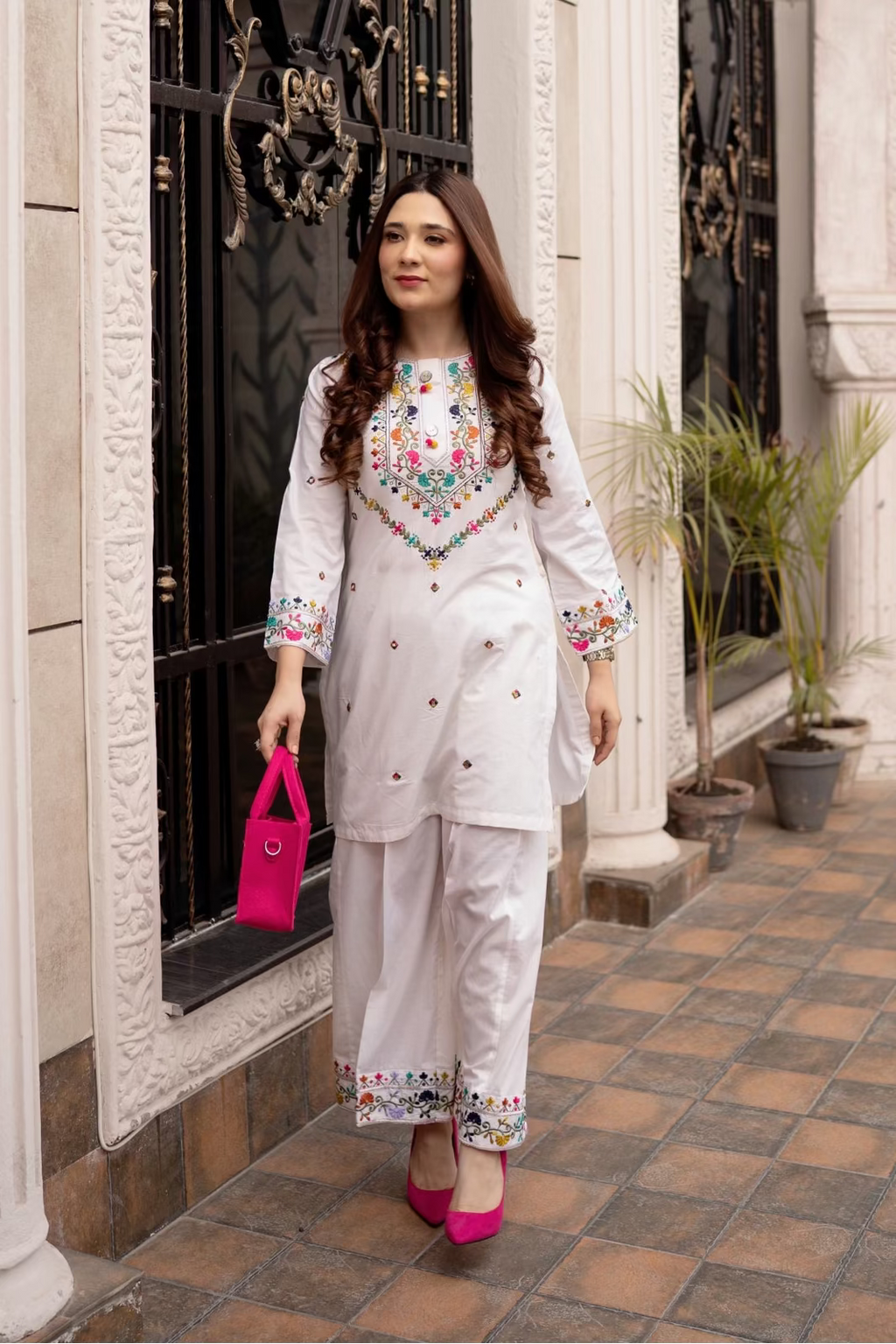 Morni white Premium Fabric Pakistani Summer Dresses - Sahiba-clothing - 1