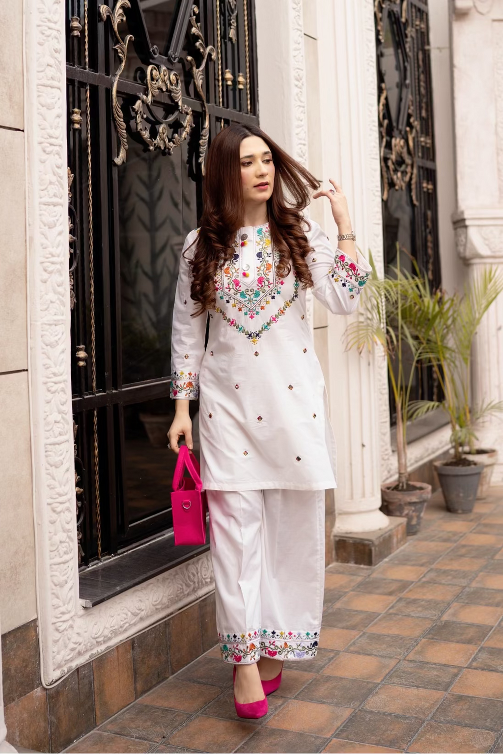 Morni white Premium Fabric Pakistani Summer Dresses - Sahiba-clothing - 3