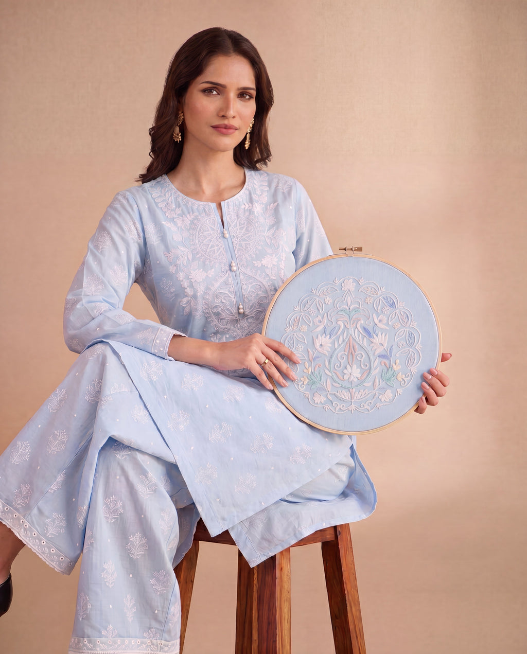 Mufeeda Sky Blue Premium Fabric Pakistani Summer Dresses - Sahiba-clothing - 5