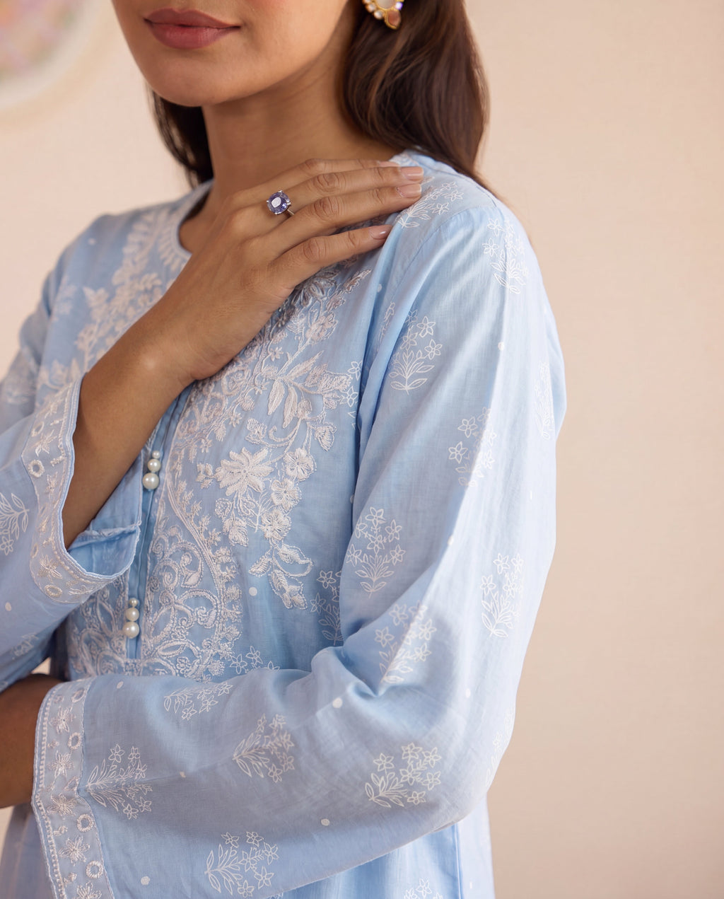 Mufeeda Sky Blue Premium Fabric Pakistani Summer Dresses - Sahiba-clothing - 3