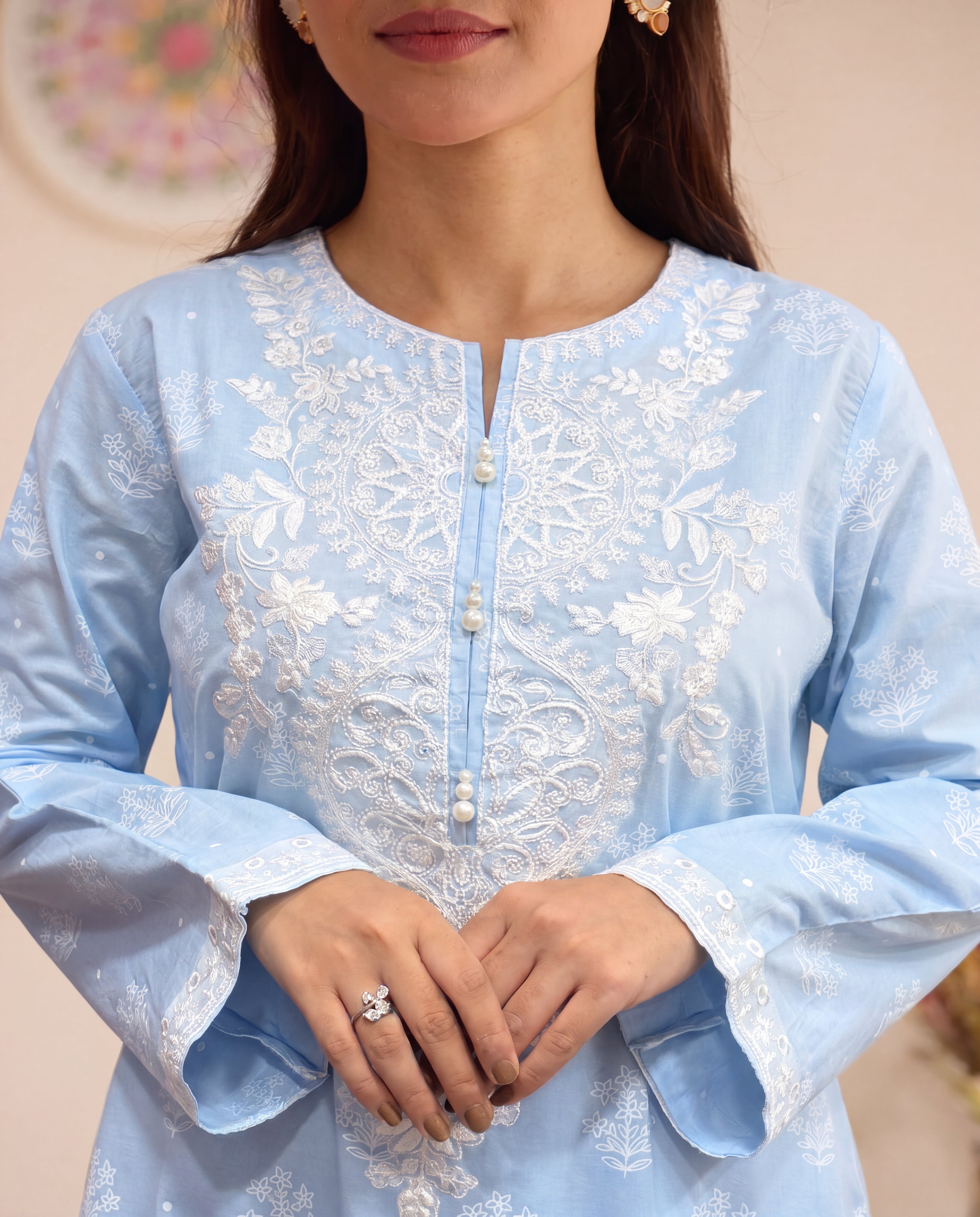 Mufeeda Sky Blue Premium Fabric Pakistani Summer Dresses - Sahiba-clothing - 2