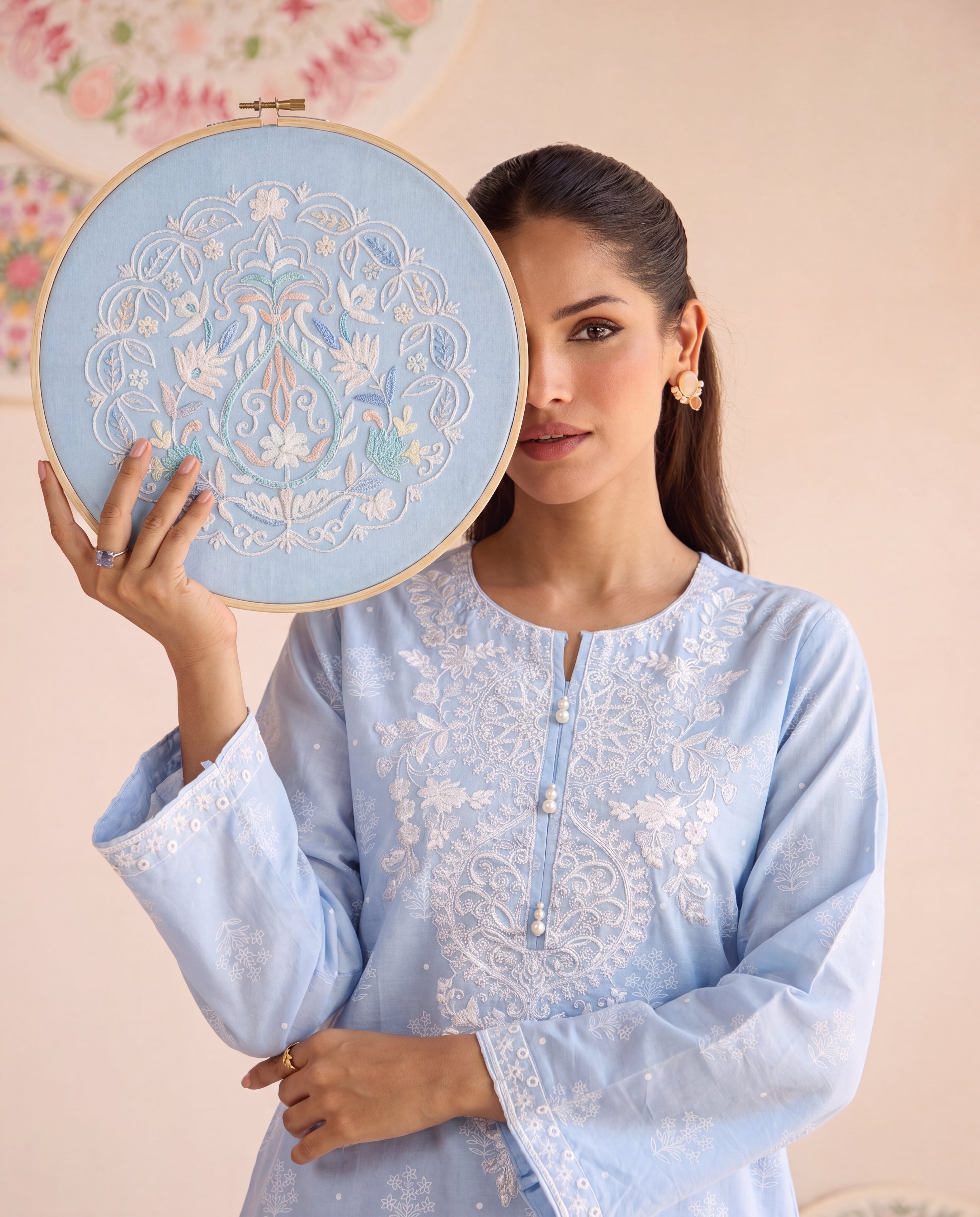 Mufeeda Sky Blue Premium Fabric Pakistani Summer Dresses - Sahiba-clothing - 4