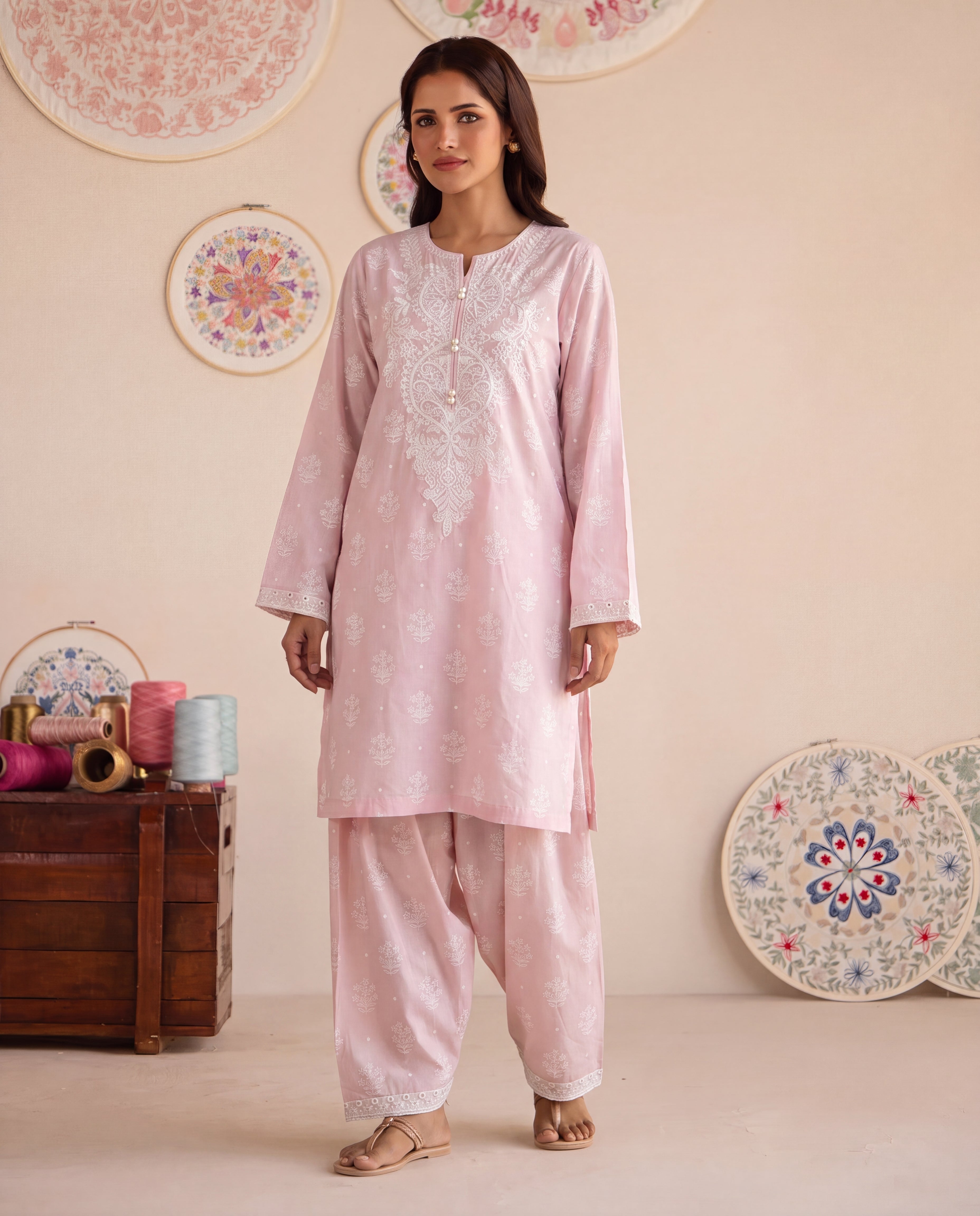 Mufeeda Pink Premium Fabric Pakistani Summer Dresses - Sahiba-clothing - 1