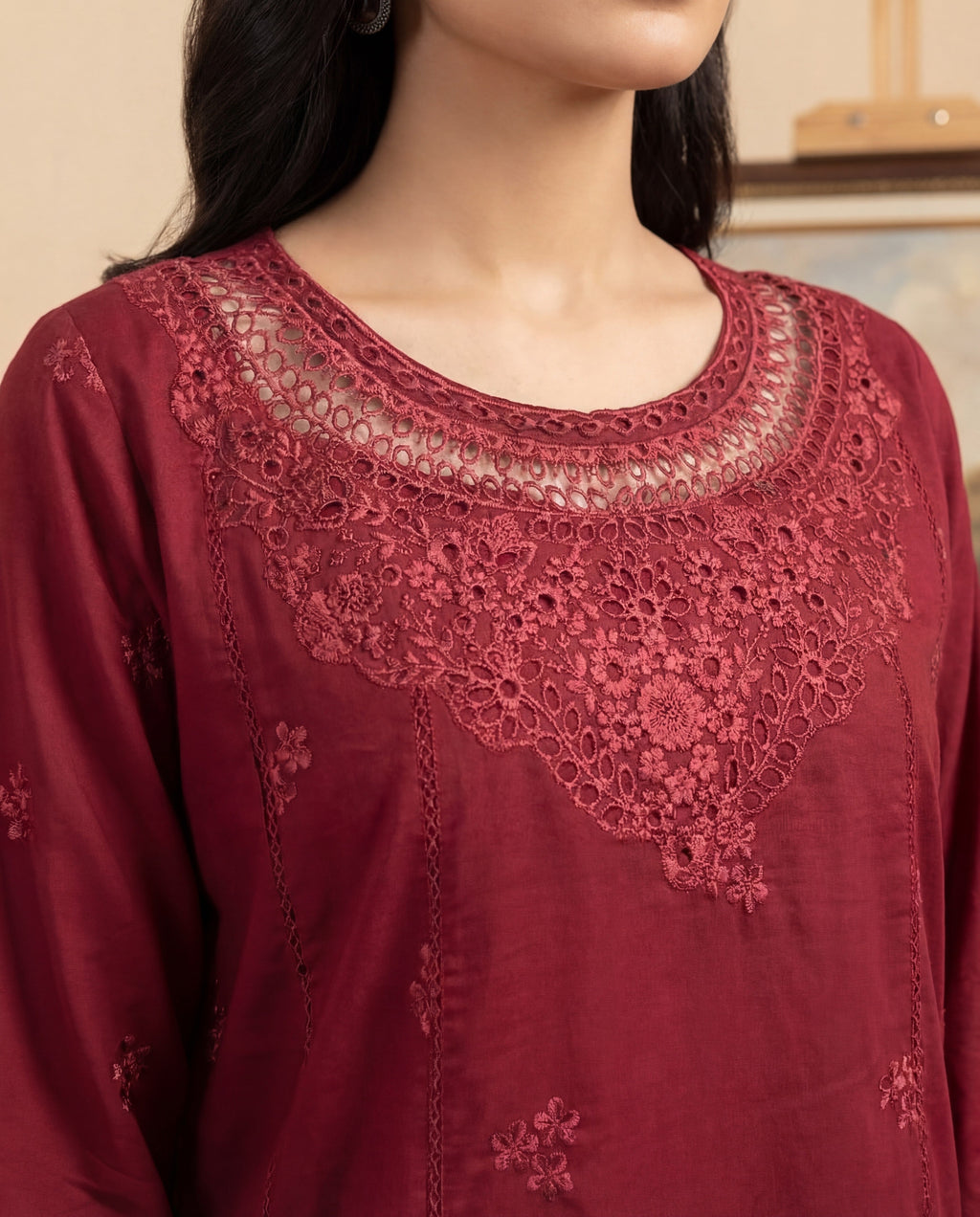 Namar - Maroon Premium Fabric Pakistani Summer Dresses - Sahiba-clothing - 9