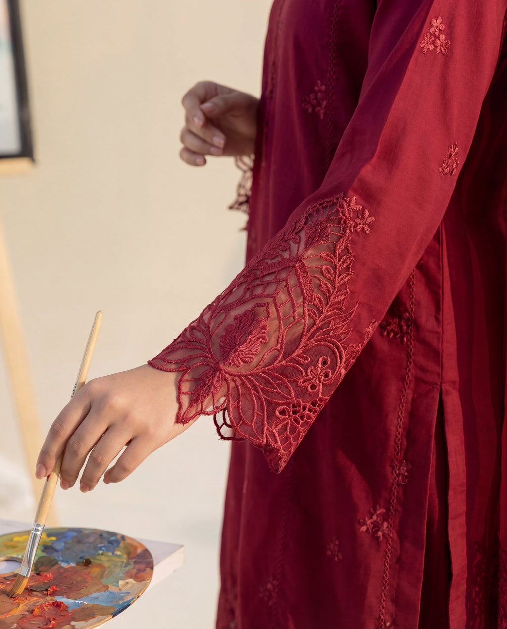 Namar - Maroon Premium Fabric Pakistani Summer Dresses - Sahiba-clothing - 8