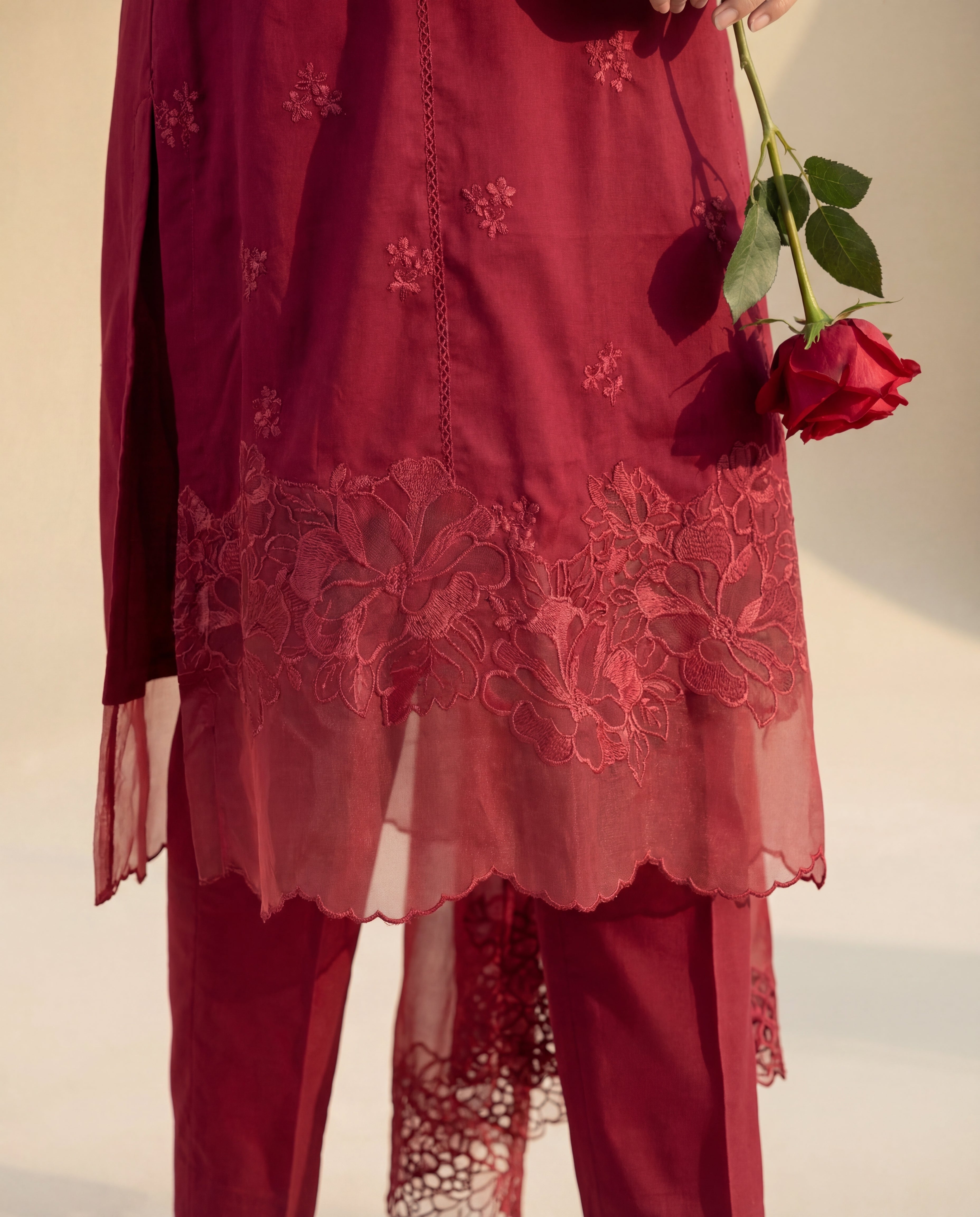 Namar - Maroon Premium Fabric Pakistani Summer Dresses - Sahiba-clothing - 7