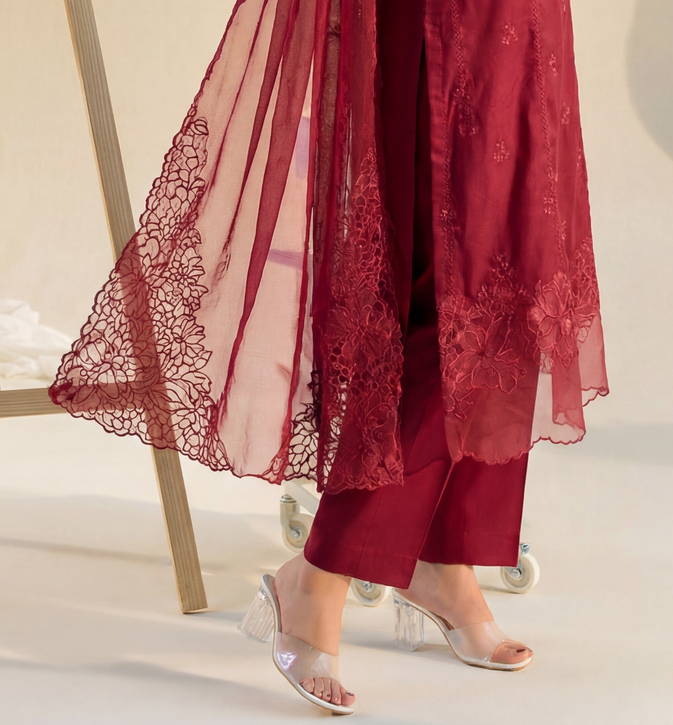 Namar - Maroon Premium Fabric Pakistani Summer Dresses - Sahiba-clothing - 4