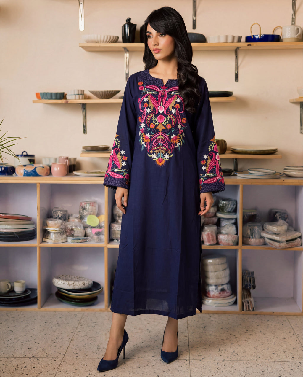 Nayza Navy Premium Fabric Pakistani Summer Dresses - Sahiba-clothing - 1