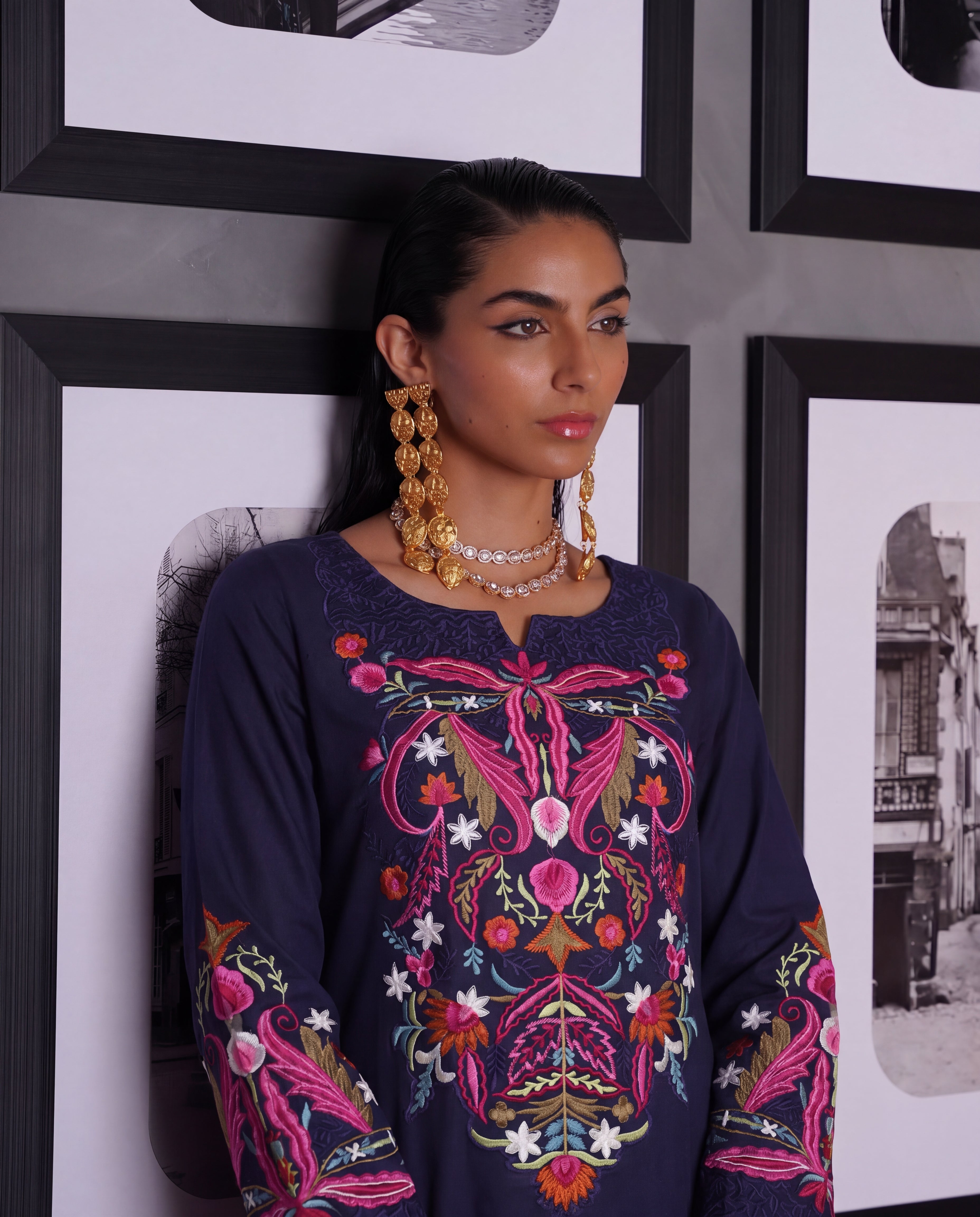 Nayza Navy Premium Fabric Pakistani Summer Dresses - Sahiba-clothing - 2