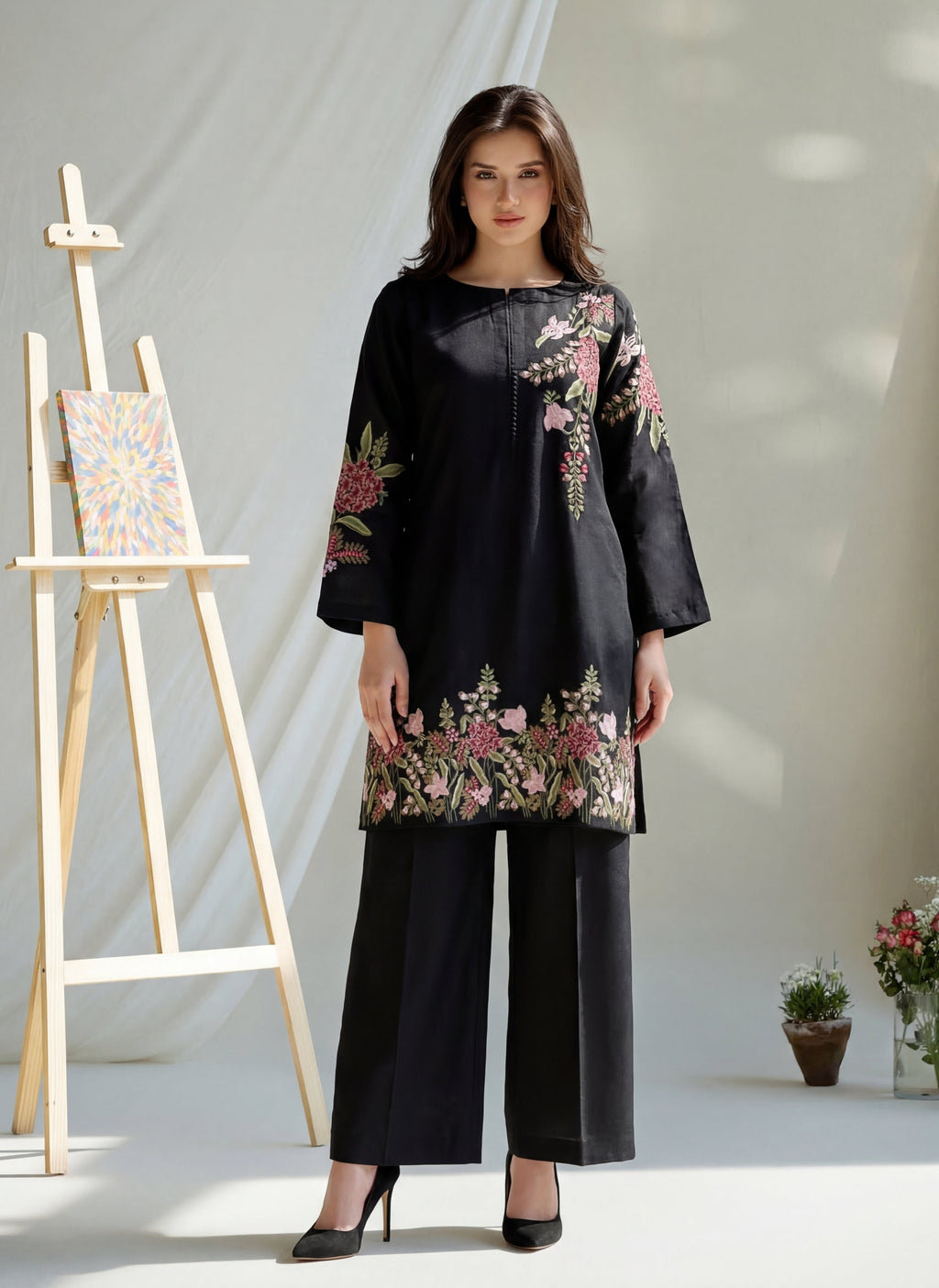 Orwiya - Black Premium Fabric Pakistani Summer Dresses - Sahiba-clothing - 1