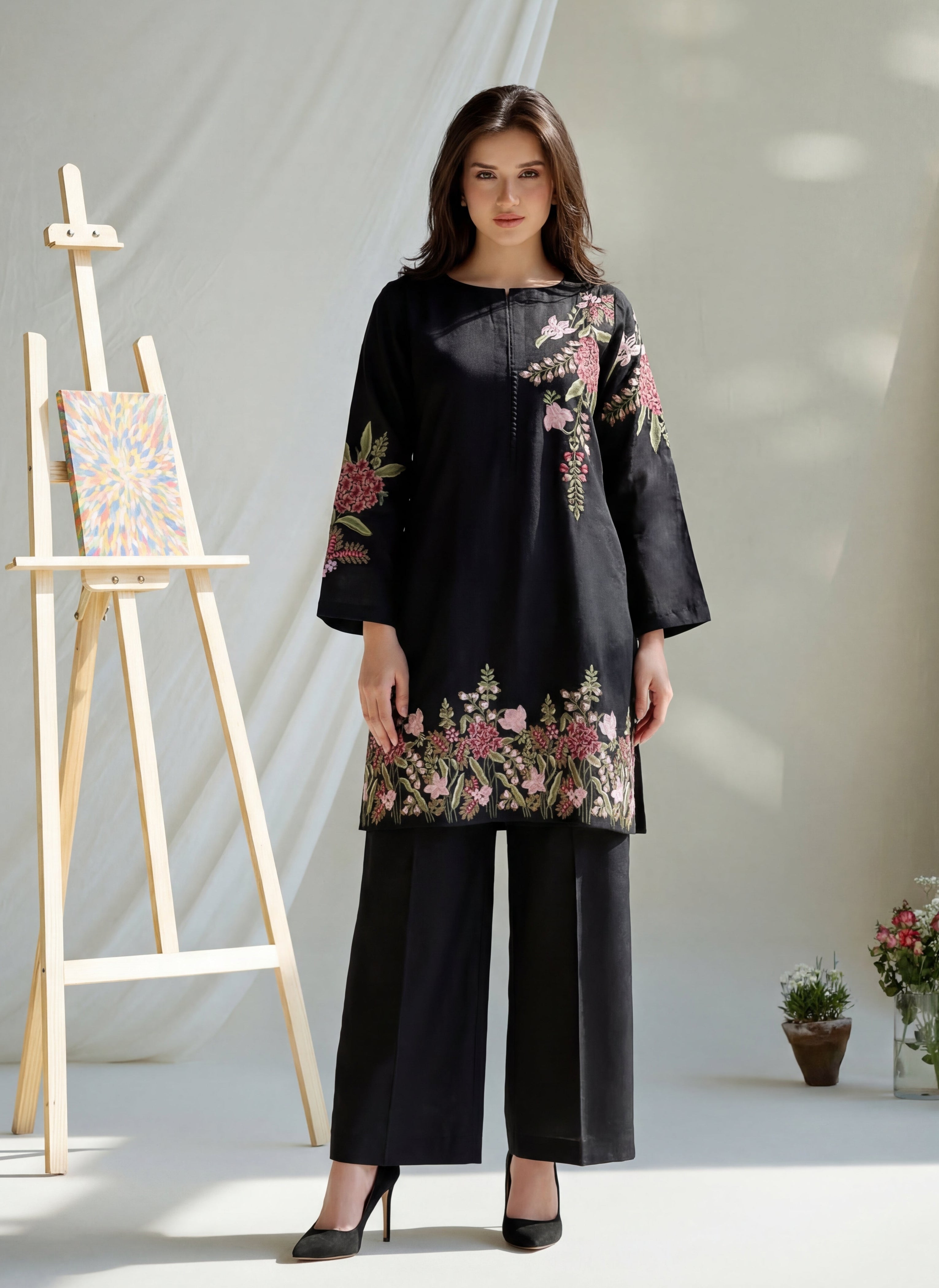 Orwiya - Black Premium Fabric Pakistani Summer Dresses - Sahiba-clothing - 1