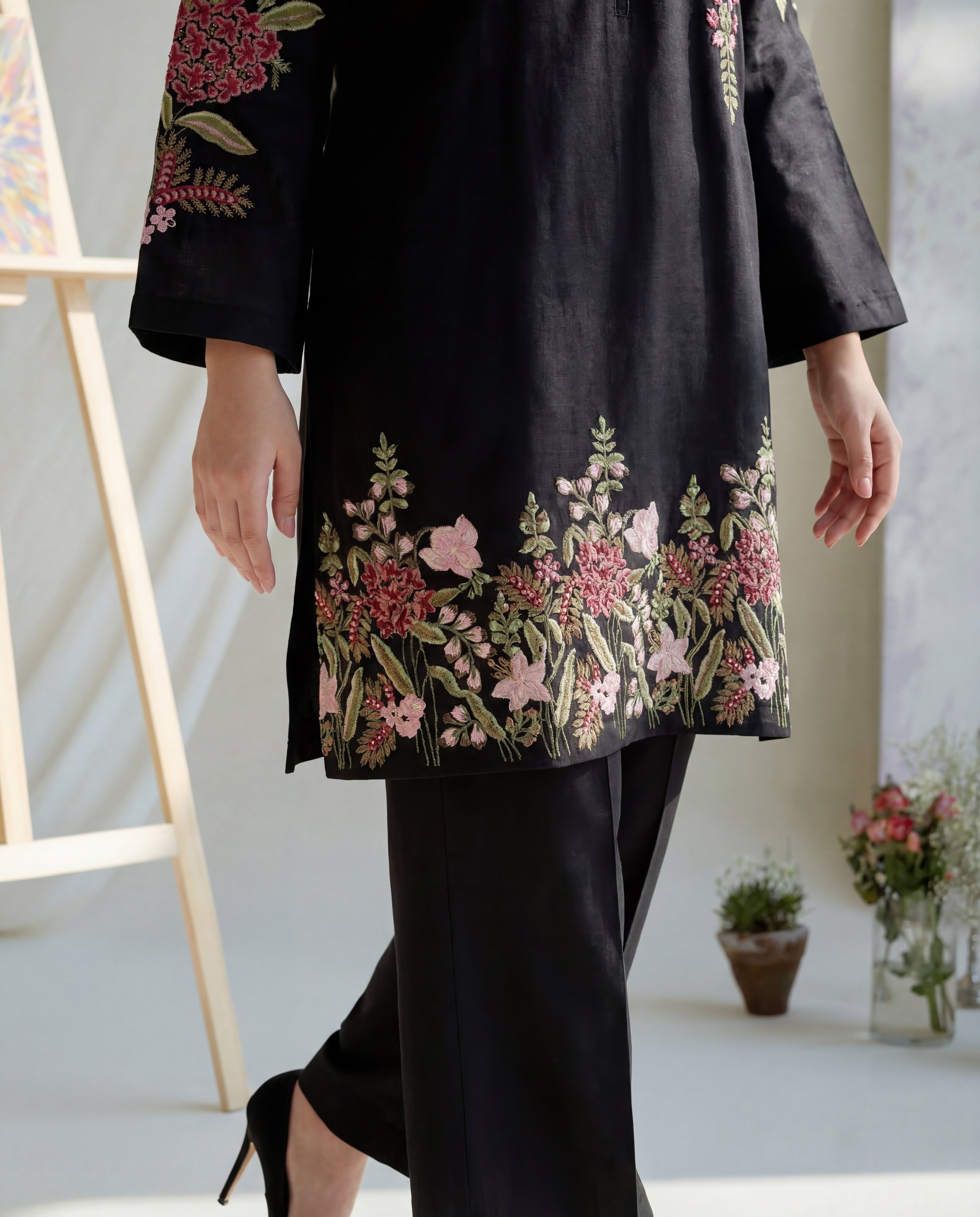 Orwiya - Black Premium Fabric Pakistani Summer Dresses - Sahiba-clothing - 7