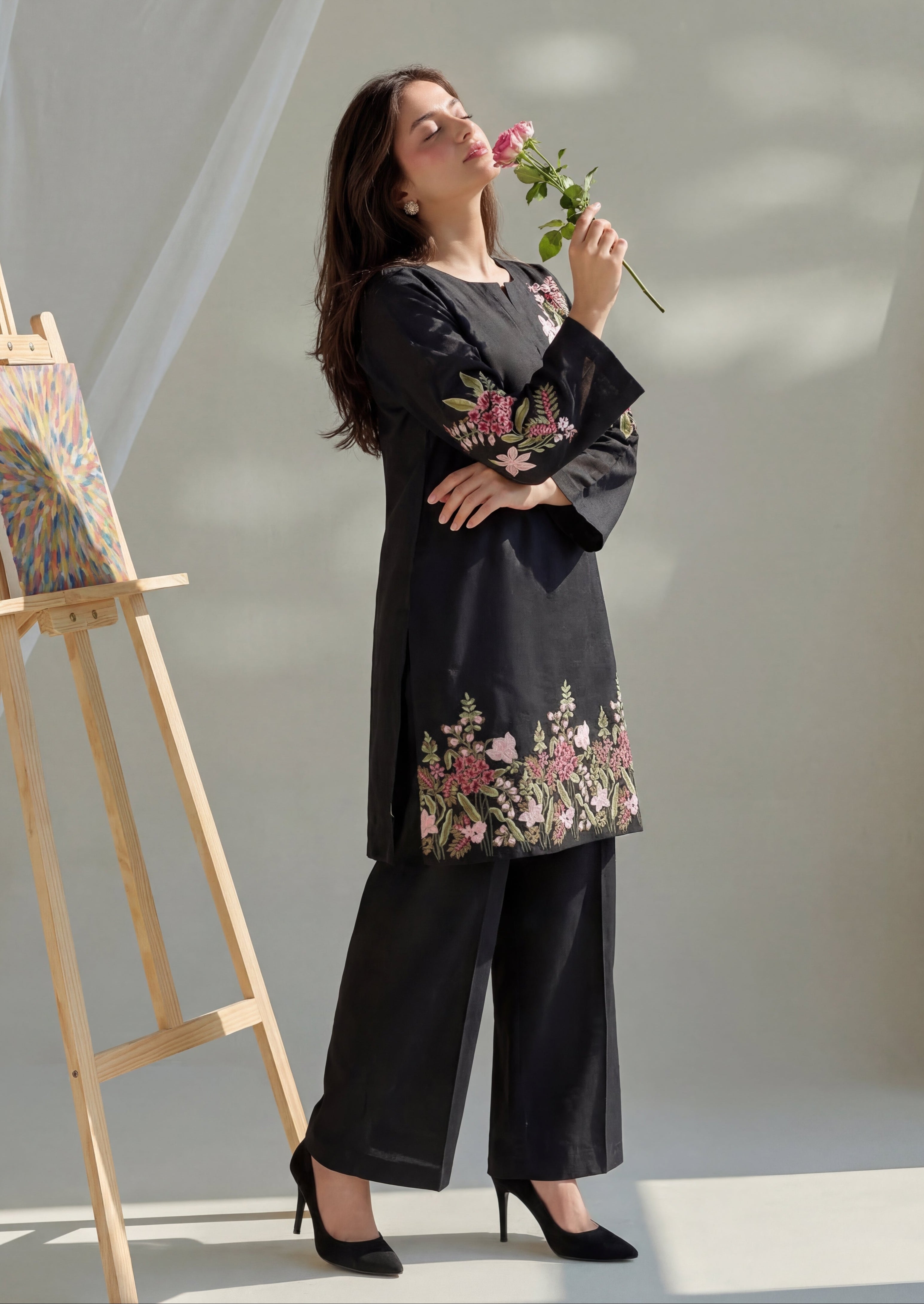 Orwiya - Black Premium Fabric Pakistani Summer Dresses - Sahiba-clothing - 2