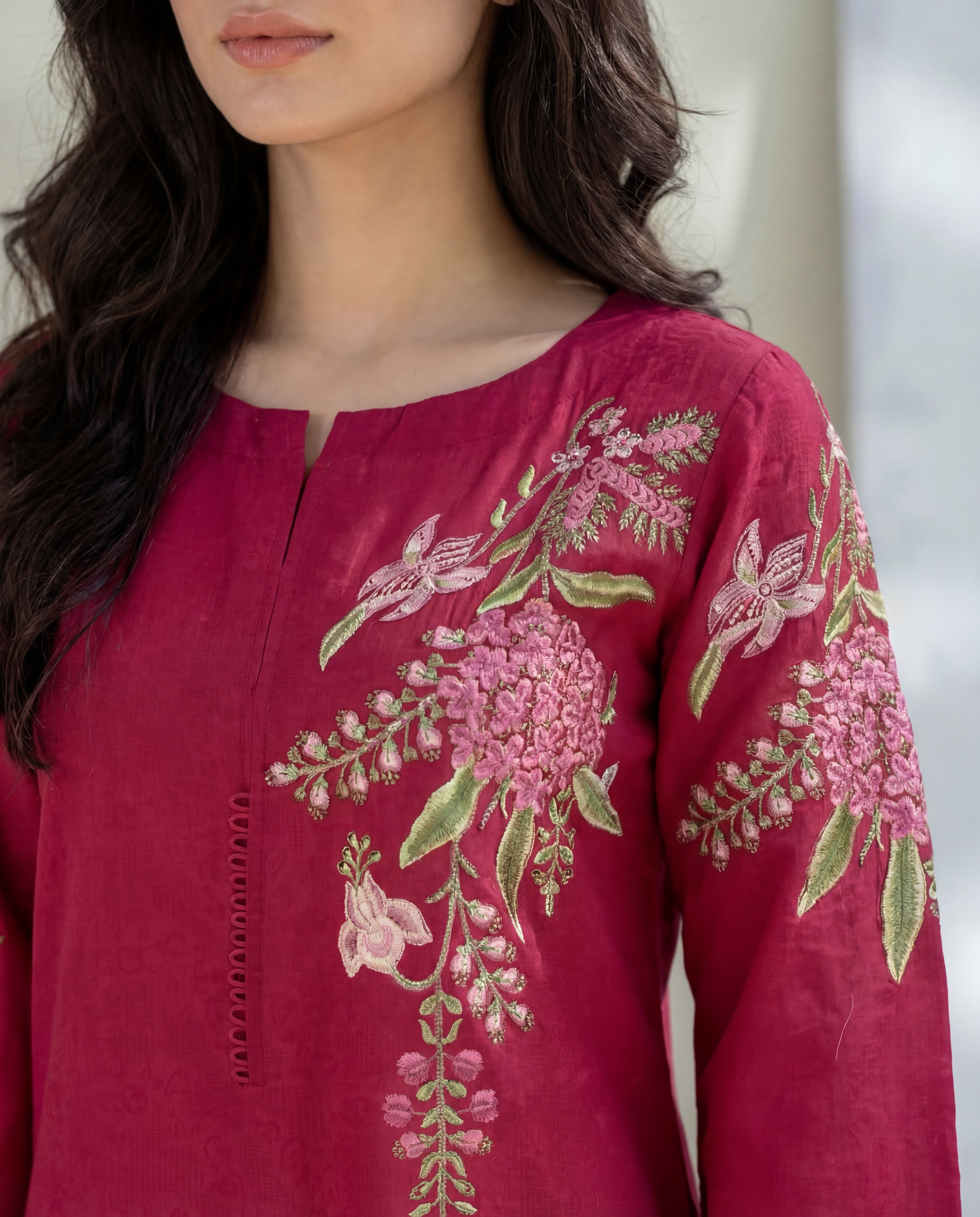 Orwiya - Maroon Premium Fabric Pakistani Summer Dresses - Sahiba-clothing - 3