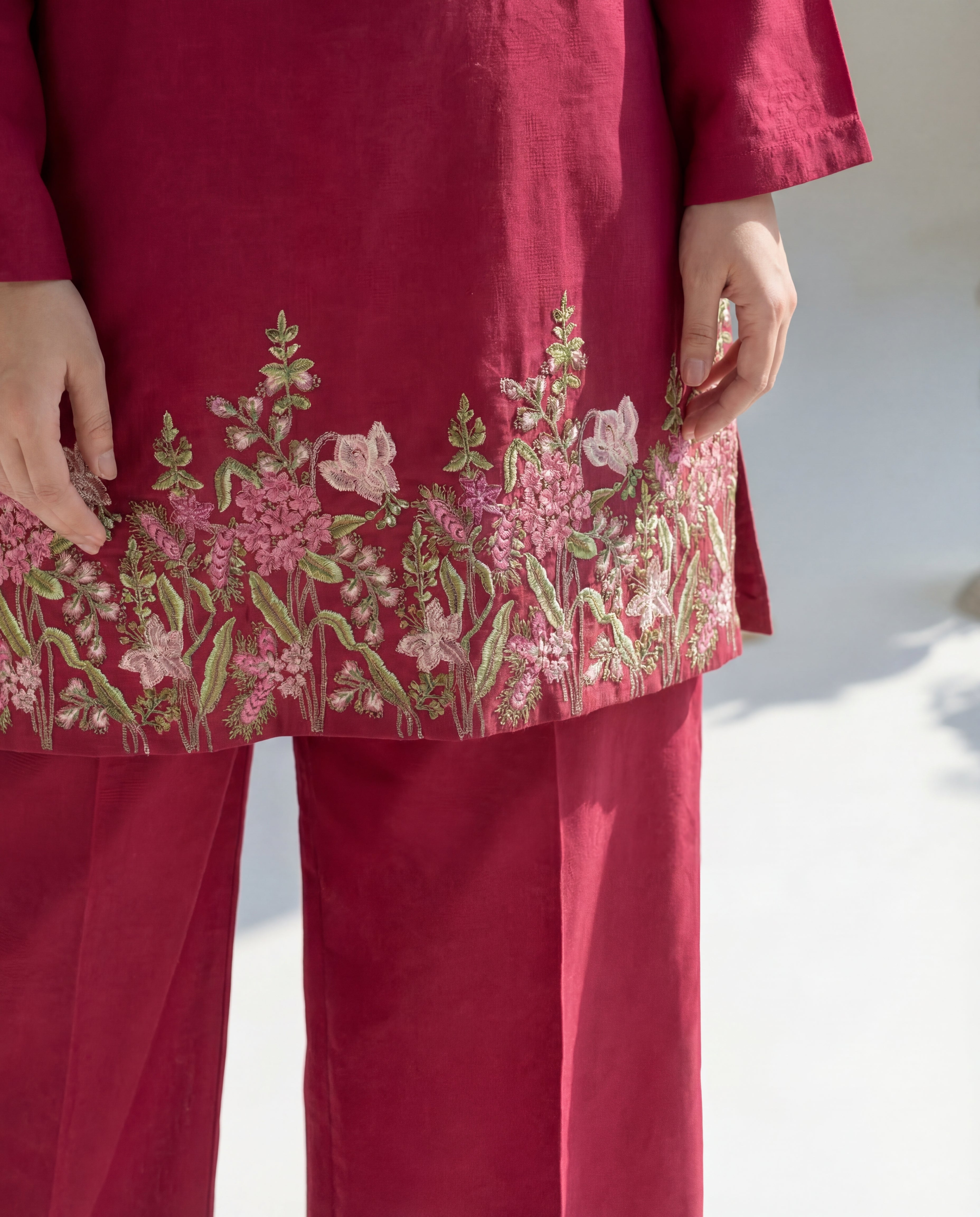 Orwiya - Maroon Premium Fabric Pakistani Summer Dresses - Sahiba-clothing - 5