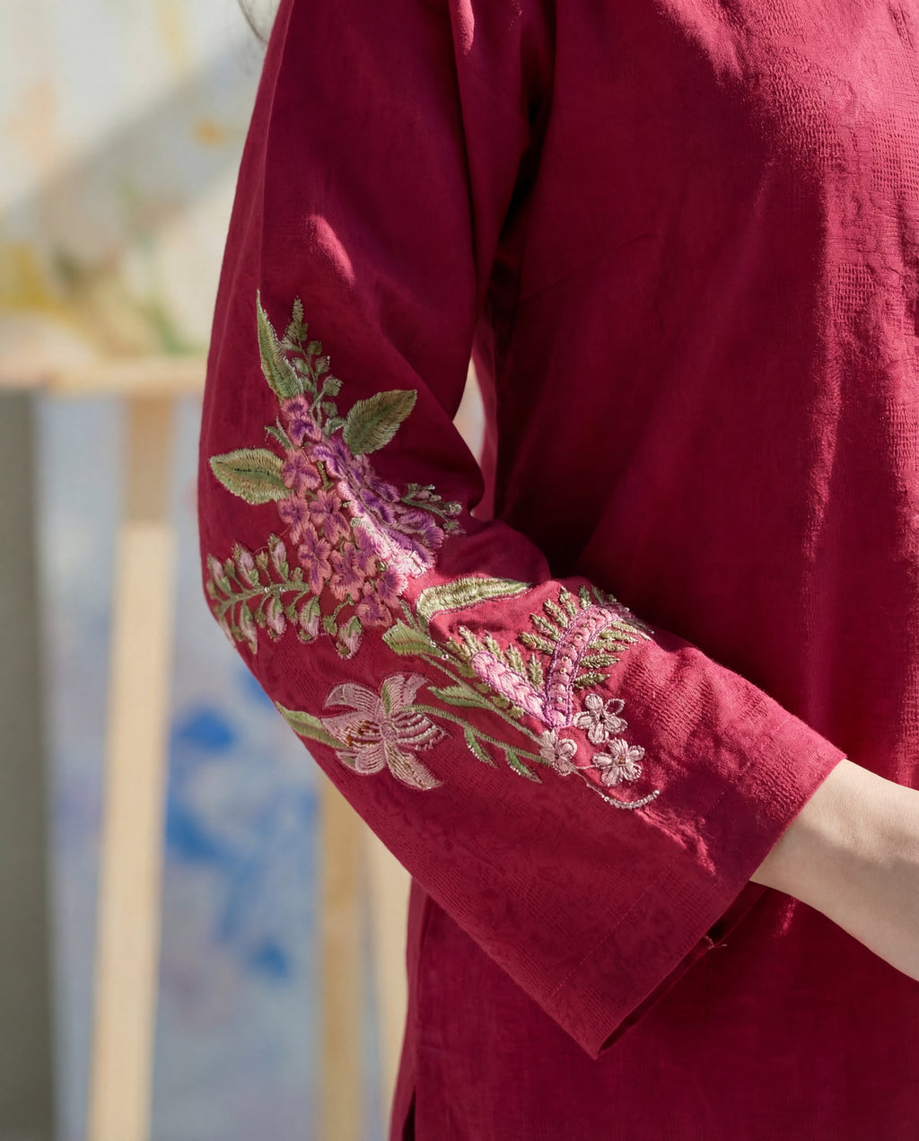 Orwiya - Maroon Premium Fabric Pakistani Summer Dresses - Sahiba-clothing - 4