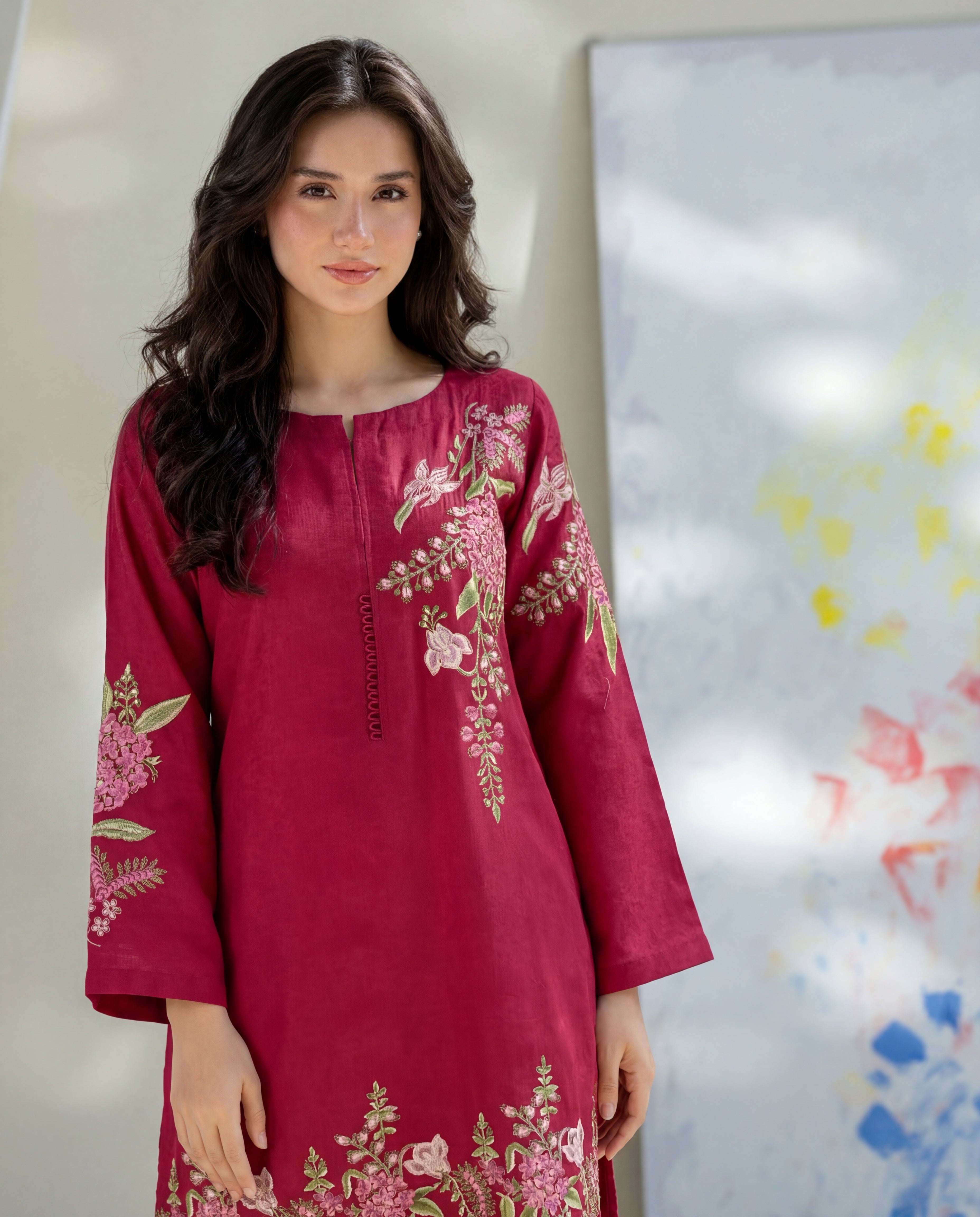 Orwiya - Maroon Premium Fabric Pakistani Summer Dresses - Sahiba-clothing - 2