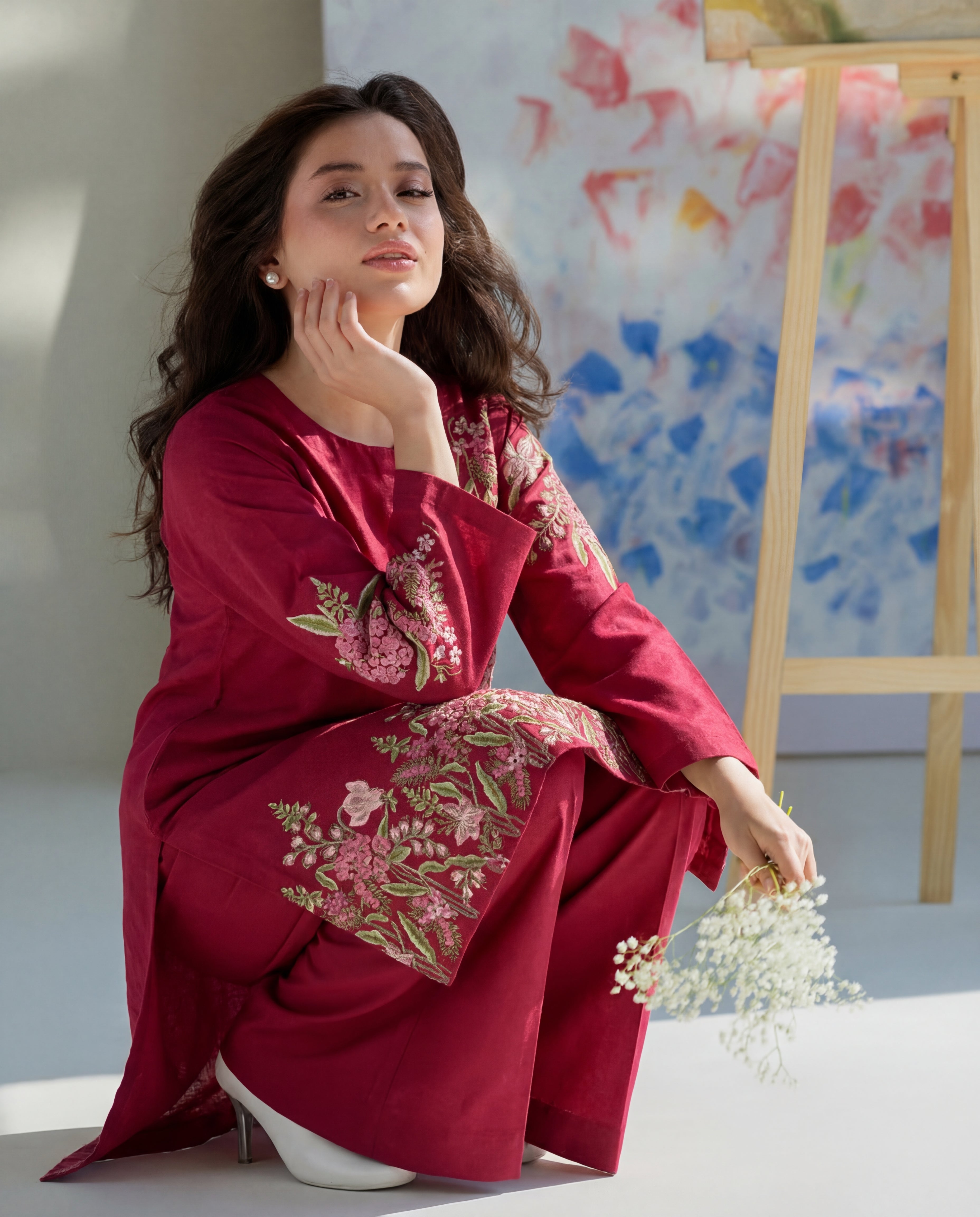 Orwiya - Maroon Premium Fabric Pakistani Summer Dresses - Sahiba-clothing - 6