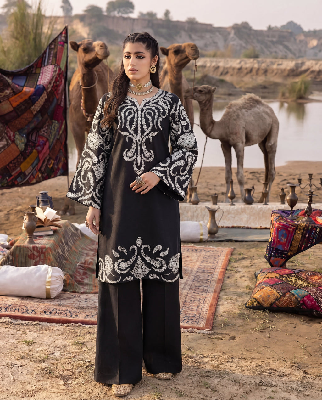 Raffa Black Premium Fabric Pakistani Summer Dresses - Sahiba-clothing - 1