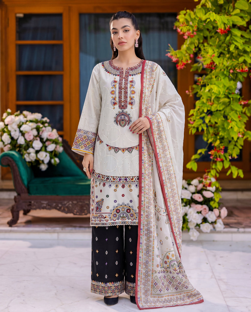 Rosemary Ivory Premium Fabric Pakistani Summer Dresses - Sahiba-clothing - 1