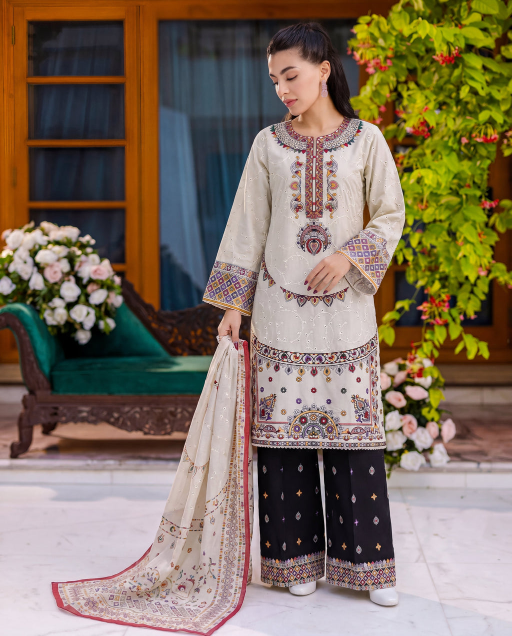 Rosemary Ivory Premium Fabric Pakistani Summer Dresses - Sahiba-clothing - 5