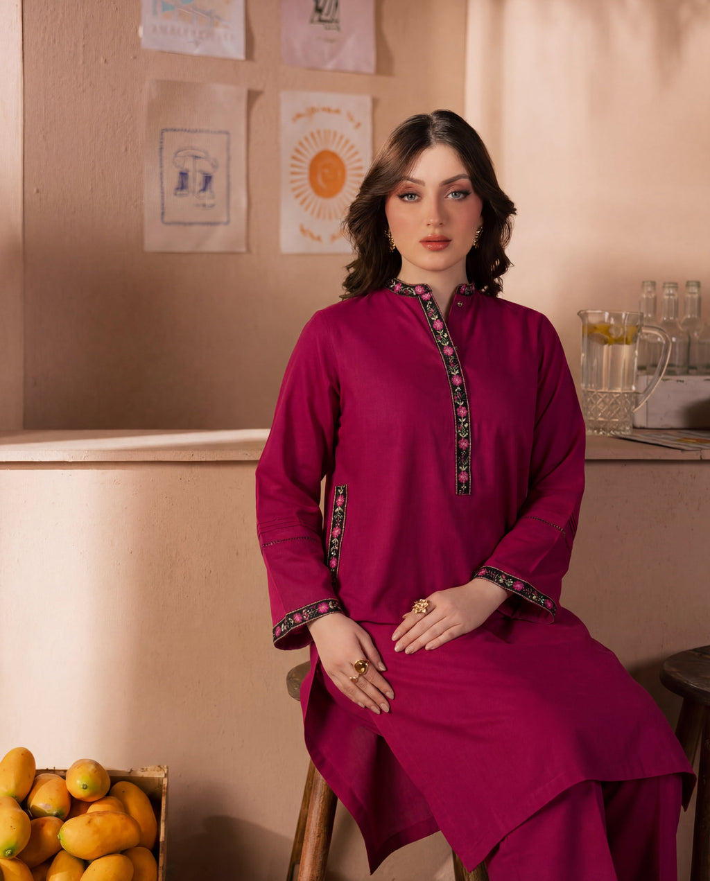 Sajal Maroon Premium Fabric Pakistani Winter Dresses - Sahiba-clothing - 2