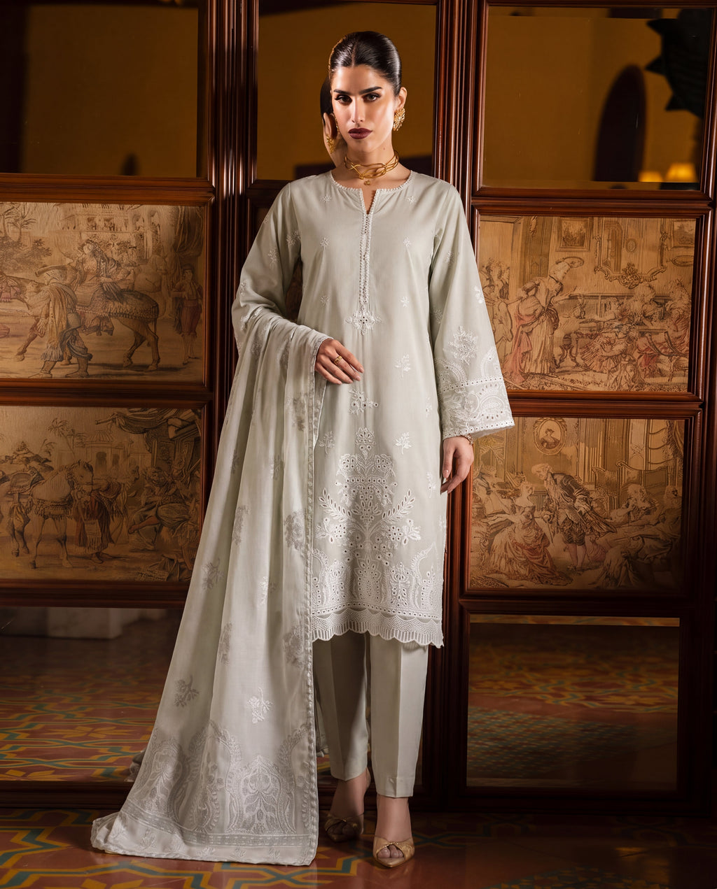 Vanzila Ivory Premium Fabric Pakistani Summer Dresses - Sahiba-clothing - 9