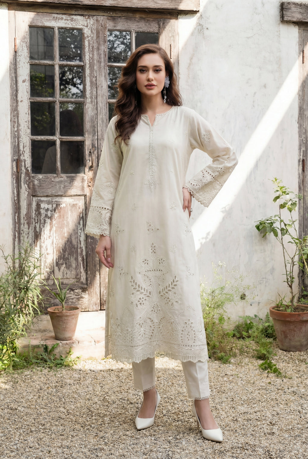 Vanzila Ivory Premium Fabric Pakistani Summer Dresses - Sahiba-clothing - 4