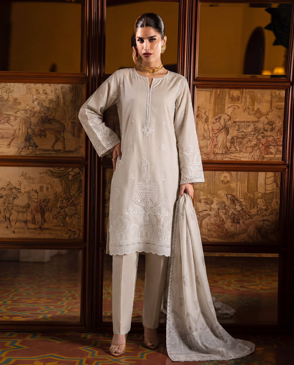 Vanzila Ivory Premium Fabric Pakistani Summer Dresses - Sahiba-clothing - 1