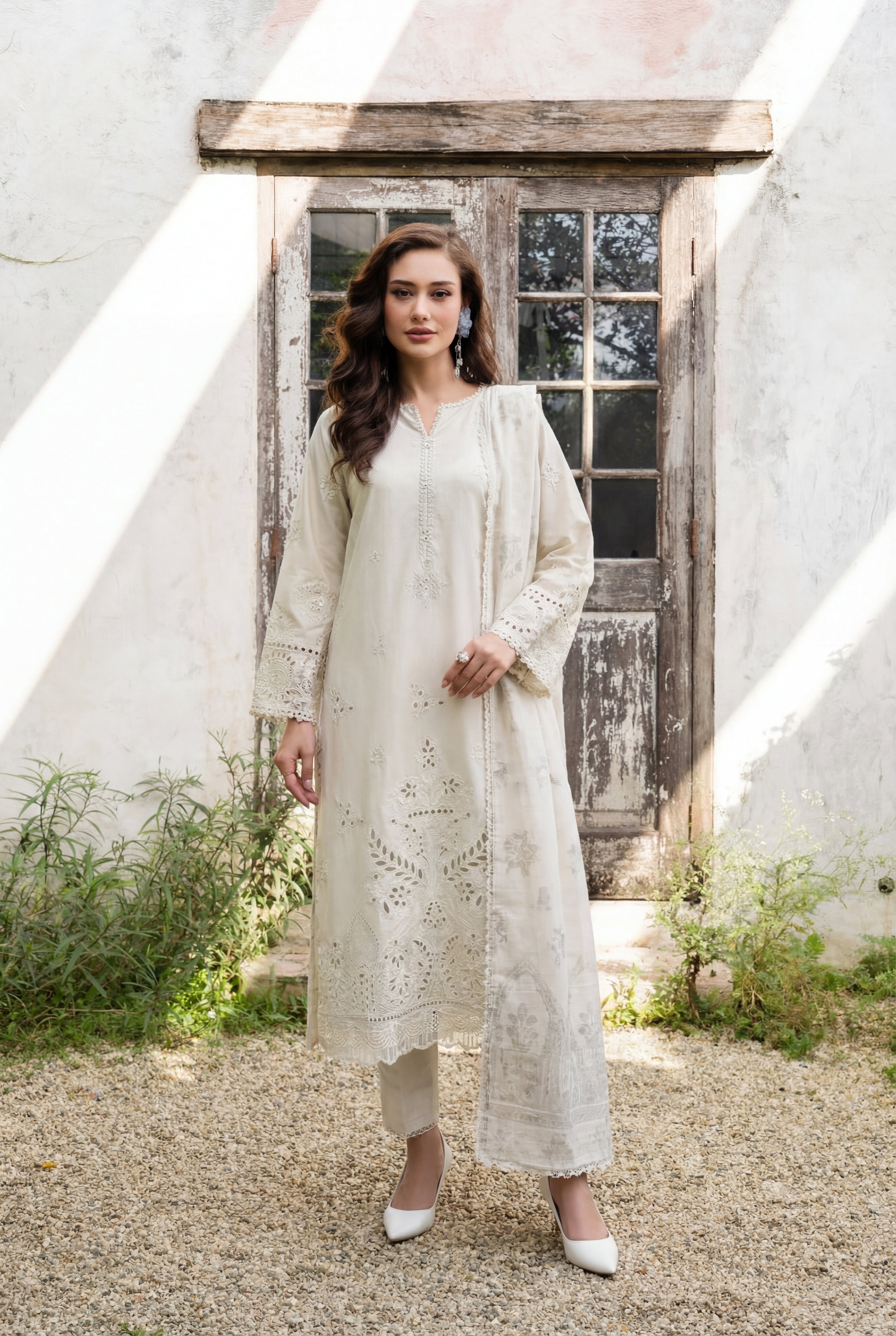 Vanzila Ivory Premium Fabric Pakistani Summer Dresses - Sahiba-clothing - 3