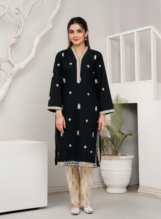 Aneza Black Premium Fabric Pakistani Winter Dresses - Sahiba-clothing - 1