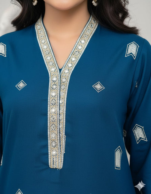 Aneza Blue Premium Fabric Pakistani Winter Dresses - Sahiba-clothing - 2