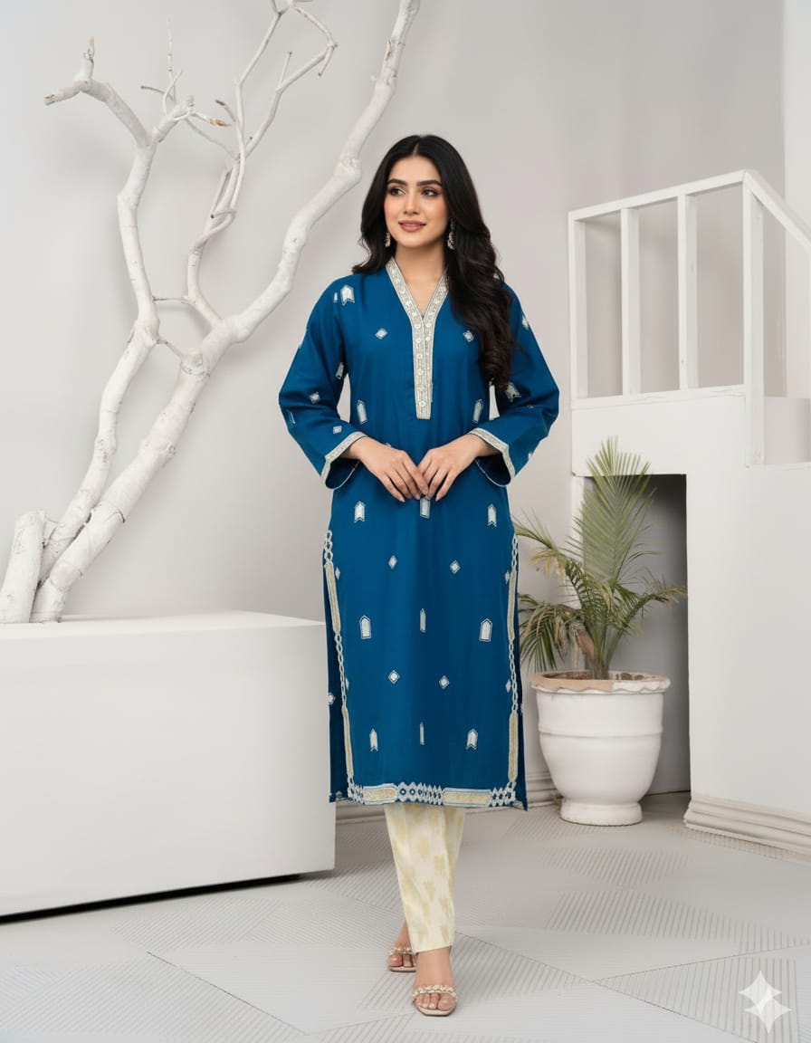 Aneza Blue Premium Fabric Pakistani Winter Dresses - Sahiba-clothing - 3
