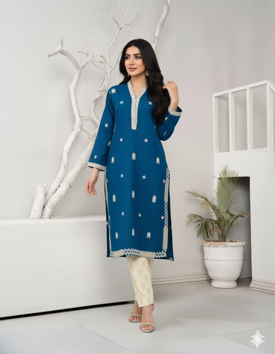 Aneza Blue Premium Fabric Pakistani Winter Dresses - Sahiba-clothing - 1