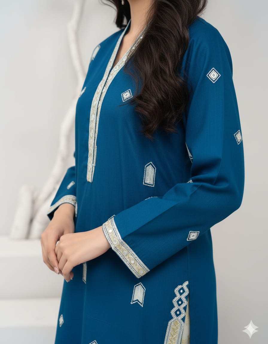 Aneza Blue Premium Fabric Pakistani Winter Dresses - Sahiba-clothing - 4