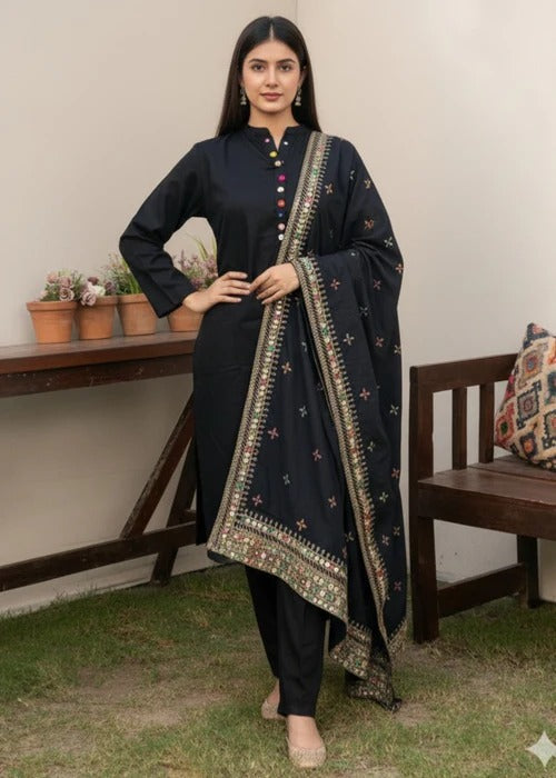 Azeerah Black Premium Fabric Pakistani Winter Dresses - Sahiba-clothing - 1
