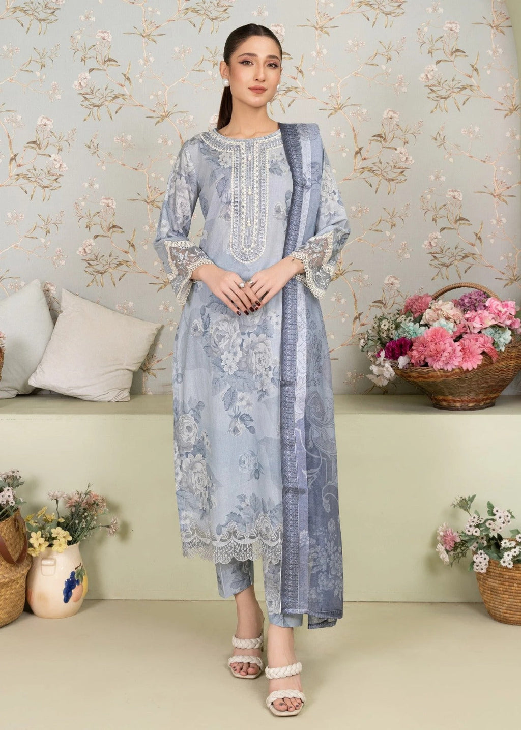 Luminous - Gray Premium Fabric Pakistani Summer Dresses - Sahiba-clothing - 1