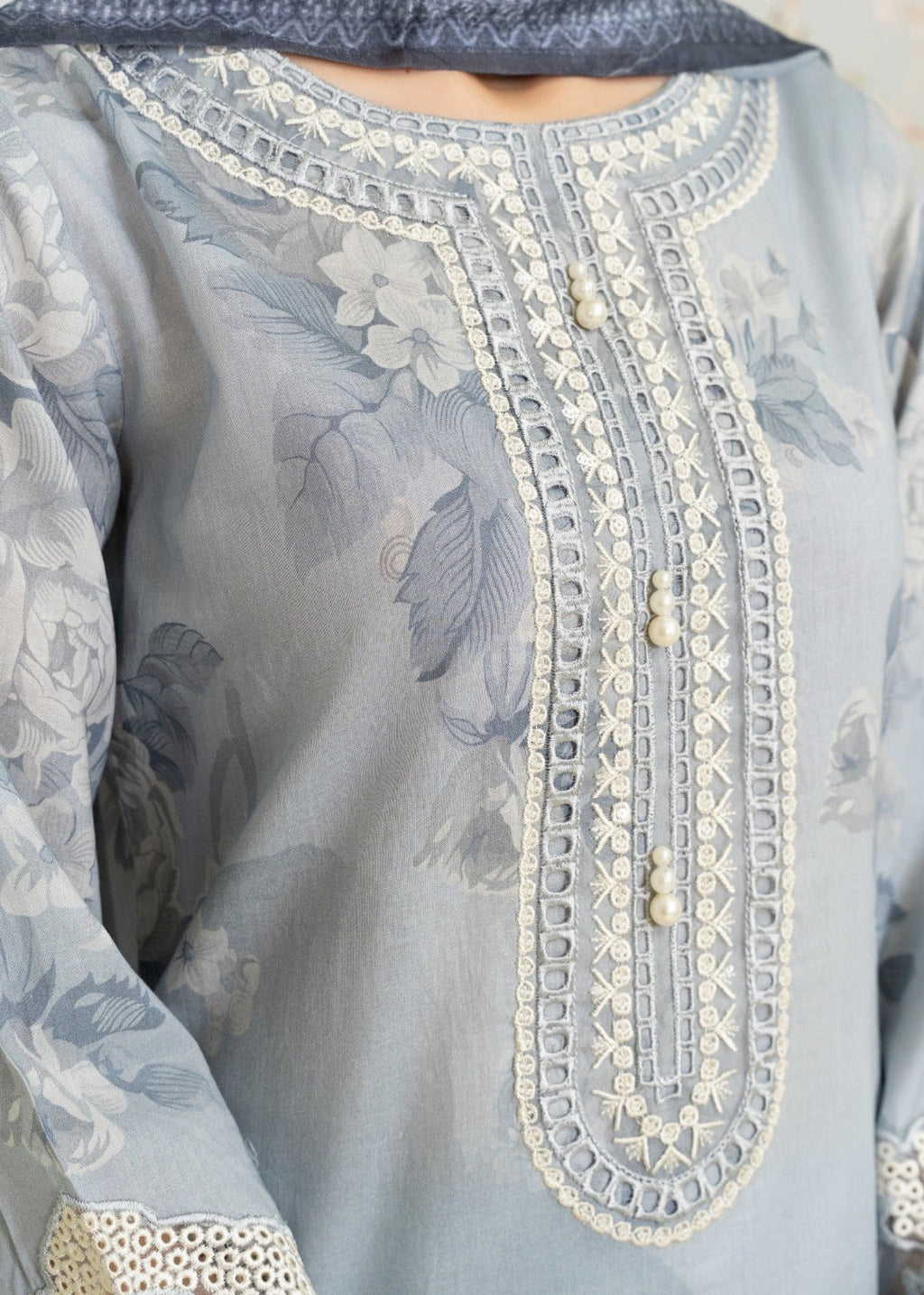 Luminous - Gray Premium Fabric Pakistani Summer Dresses - Sahiba-clothing - 3