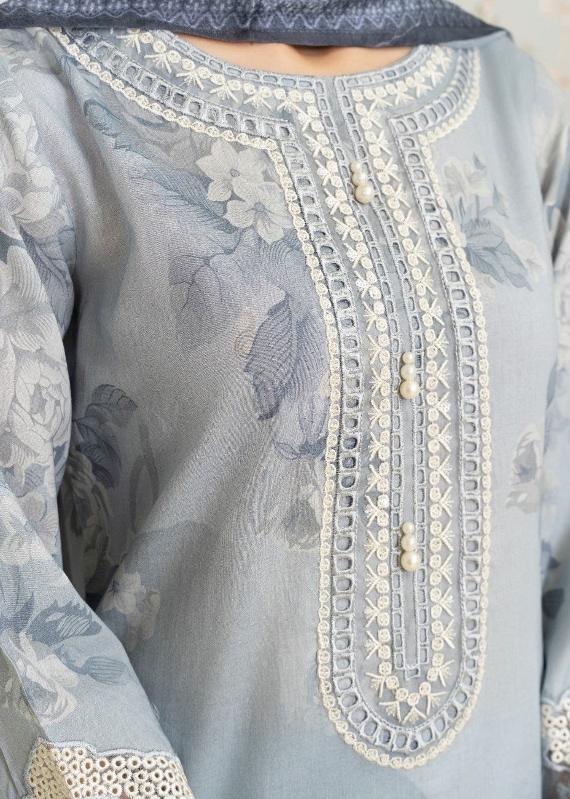 Luminous - Gray Premium Fabric Pakistani Summer Dresses - Sahiba-clothing - 3