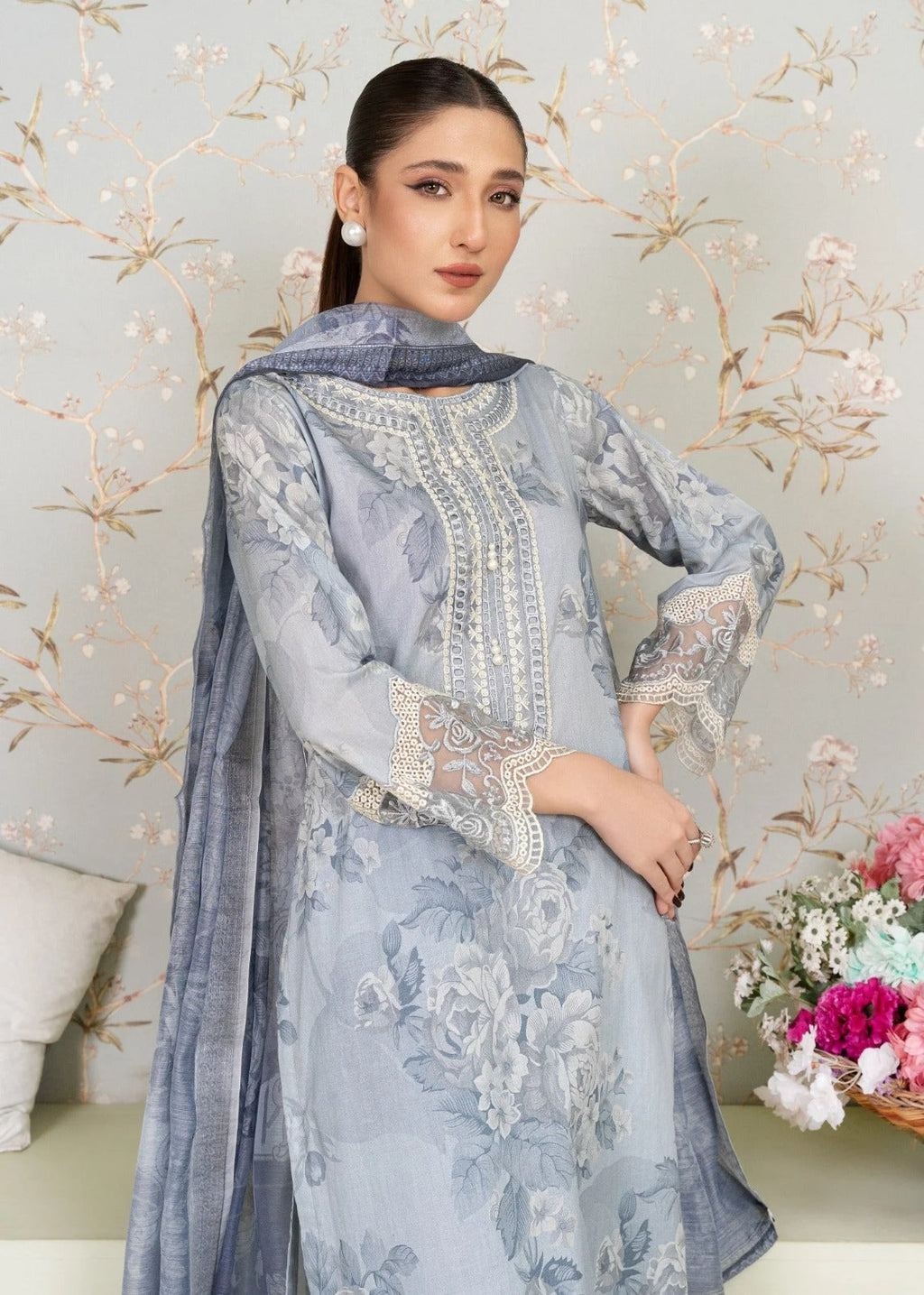 Luminous - Gray Premium Fabric Pakistani Summer Dresses - Sahiba-clothing - 6