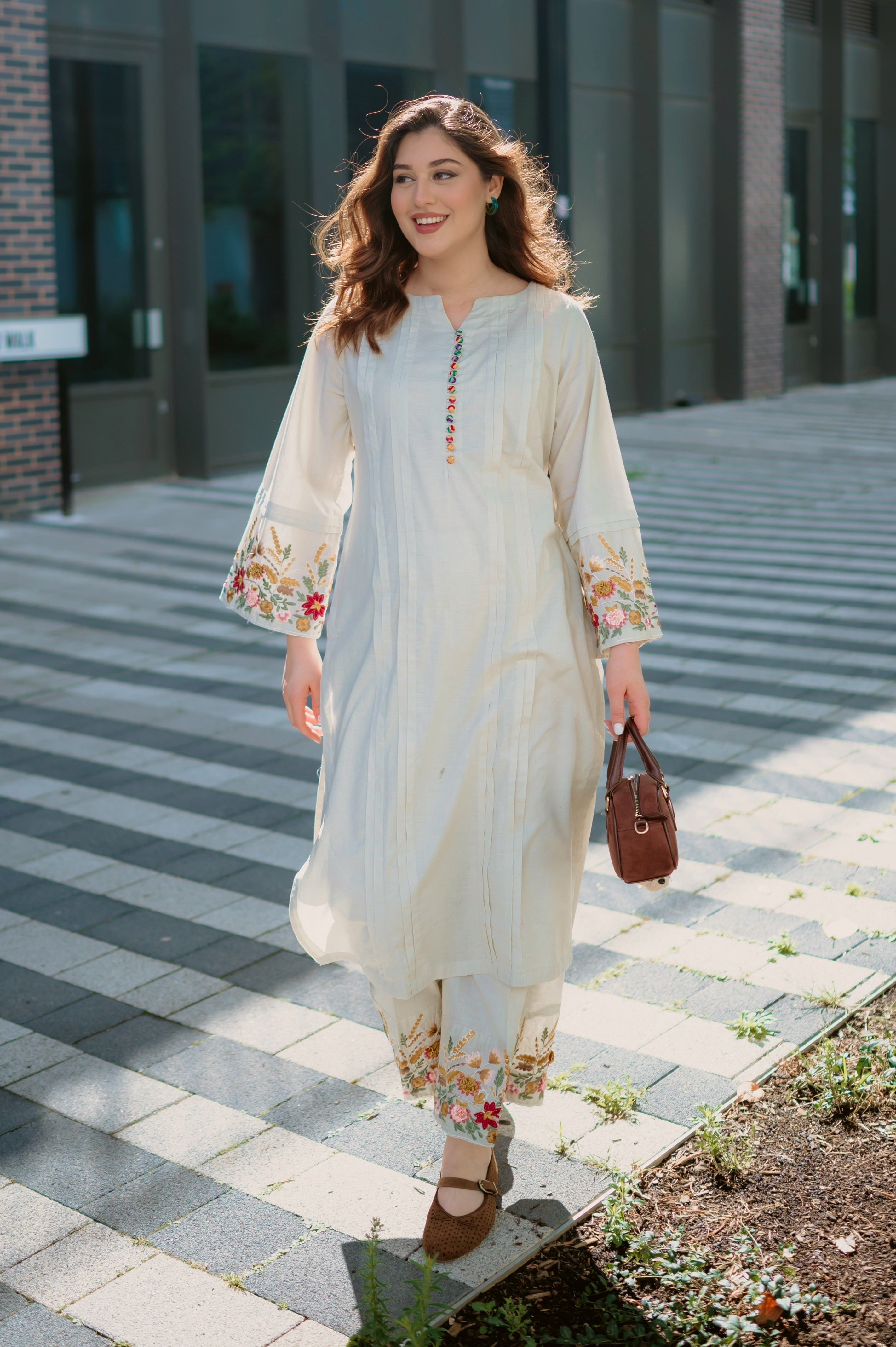 Gulejahan - Ivory Premium Fabric Pakistani Summer Dresses - Sahiba-clothing - 1