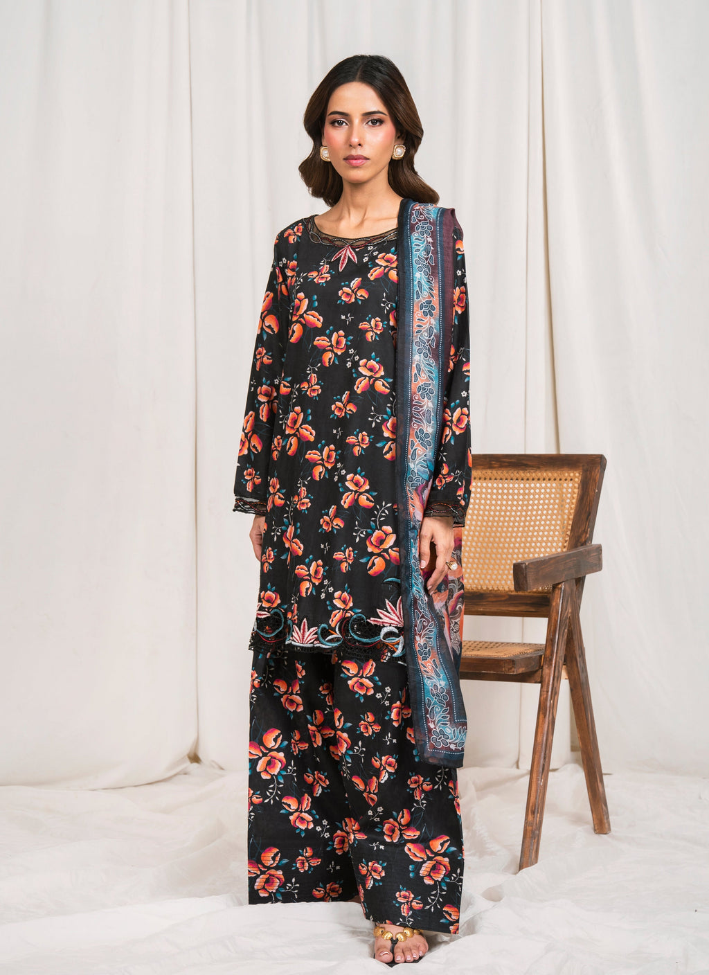 Velour - Black Premium Fabric Pakistani Summer Dresses - Sahiba-clothing - 1